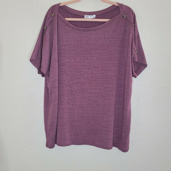 Retrology Mauve Boat Neck Button Shoulder Dolman Top Plus Size 3X - Picture 7 of 12